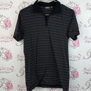 Mexx T-shirt polo, multicolor, stripes, Black and Gray Striped Polo Shirt